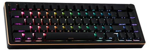 EPOMAKER Tide65 65% QMK/Via Aluminio Gaming Teclado Mecánico Tri-Mode BT/2.4ghz, con RGB,Placa FR4,Acero,Gasket,Hot-Swap para PC/Mac (Negro, Lemon Switch)
