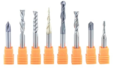 SpeTool 8Pcs Router Bits Set Carbide CNC 1/4 Inch Shank for Woodworking Detail Carving Trimming V Groove Engraving Slotting Mortise