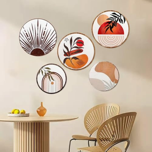 DETENE 5 Stück Holz Boho Wand Deko Holz Modern Wanddeko Wohnzimmer Minimalistische Wandkunst Vintage Deko für Kunst Wohnzimmer Bauernhaus Kindergarten (gelb)