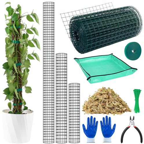 13.3/26.6/40 Ft Metal Moss Pole for Plants Indoor, Stackable Moss Pole for Climbing Plants, Indoor Self Watering Sphagnum Moss Pole Monstera Plant Support (13.3 Ft Wire Mesh DIY Plant Moss Pole Kits)