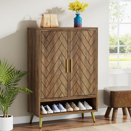 Tribesigns Shoe Cabinet with 2 Doors, Shoe Rack for 25 Pairs of Shoes Shelf | Shoe Tipper Slim Wooden Shelf Organiser for Entrance, Hallway Cabinet, Living Room