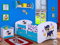 Happy Babies Kinderbett - mit Rausfallschutz Junge 140x70 Bett für Kinderzimmer mit Schublade & Matratze Einzelbett für Kinder Weiß/Blau Hundemotiv Police (Blau)