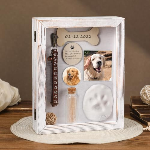 Colingmill Haustier-Gedenkschattenbox für Hunde und Katzen, mit Holz-Bilderrahmen, Haustierdruck-Set, Urne, Asche, Pelzglas, Etui für Verlust, Hund, Erinnerung, Andenken, Geschenk für Tierliebhaber
