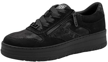 Tamaris Comfort Damen Sneaker flach zum Schnüren mit Reißverschluss, Schwarz (Black Comb), 36 EU