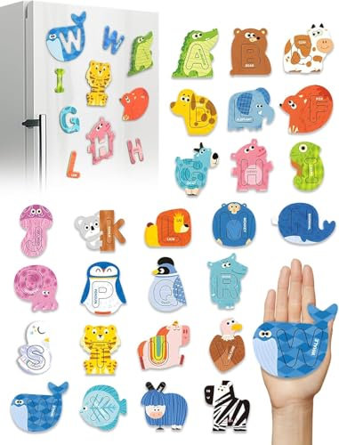 Large Size! Animals Shape Alphabet Magnets Puzzle Magnetic Letters for Fridge & Whiteboard, Alphabet Game Educational Toys for 2 3 4 5 6 Year Olds Toddlers Learning Toys, Gift for Boys & Girls