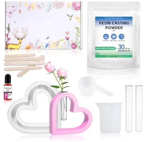 Gesso in Polvere per Stampi 500g, Gesso per Stampi, Stampo a Forma di Cuore con due Vasi, Per Stampi da Colata e in Silicone, Adatto per Hobby e Progetti Creativi, Polvere da Colata fai da te