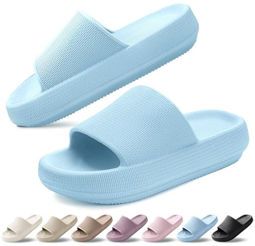 BAXIWUY Ciabatte Donna Uomo Estive Pantofole da Casa Ultra Morbide e Comode Slide Antiscivolo Nuvola Ciabatte da Mare Doccia Spiaggia Piscina Sandalo Unisex Blu, 39-40 EU