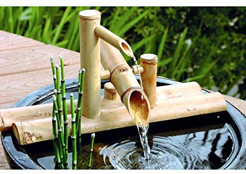 Fuente de bambú japonesa para decoración de fuente de agua con bomba para jardín al aire libre, cascada para jardín japonés, 35 cm