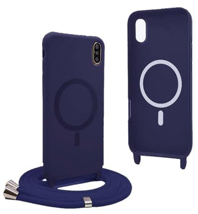 YFSYLL Handykette Hülle für iPhone XS/X mit Band,Magnetische Silikon Handyhülle Kompatibel mit MagSafe,Handyhülle für zum Umhängen Einstellbar und Abnehmbar - Blau