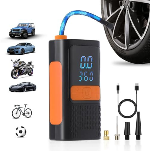 BPMIO Compresor Aire Portátil, 5 Modes et 4 Unidades de presión de Aire Mini Inflador Eléctrico 150PSI con Pantalla Digital, Luz LED y Power Bank para Coche, Moto, Bicicleta y Balones