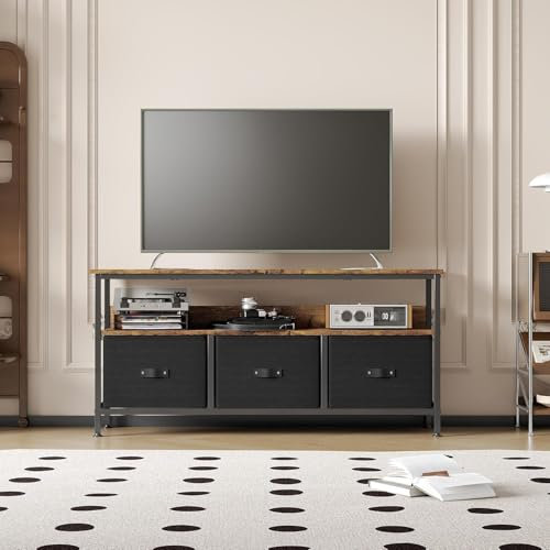 Salutmeuble Commode,Meuble TV,Armoire TV pour téléViseur Jusqu'à 55, Commode en Bois/Tissu avec 3 Tiroirs Et éTagèRes, Salon, Salle à Manger, Chambre à Coucher, 120X30X57CM