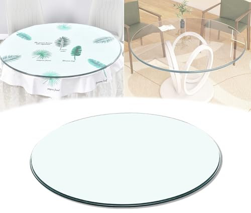Plateau de Table Rond en Verre Trempé De Épaisseur 8 mm, Plateau Rond avec Bord Poli Qualité, Dessus de Table de Rechange pour Salle À Manger/Cafés/Maison/Hôtel(80cm-31.5in)