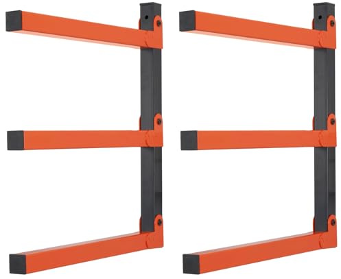 MHHO-WG Rack de Rangement pour Bois 2Pack, Support Mural Haute Résistance | Racks Garage Acier Orange Contiennent Contreplaqué, Planches & Bois, Rangement Mural Gain Place Atelier