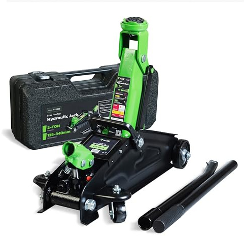 DriveUpTools - Cric roulant hydraulique de 2 tonnes avec étui de transport – Plage de levage de 13,5 à 34 cm – Cric de voiture compact et robuste pour voitures et SUV – Outil fiable de 2000 kg pour