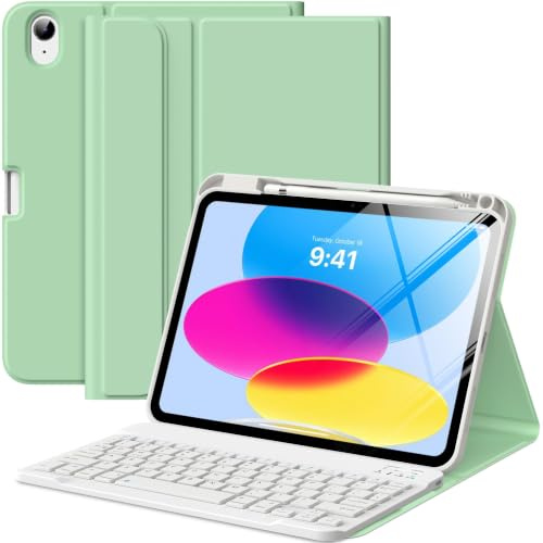 MoKo for iPad (A16) 11th/10th Gen Case with 7 Color Backlit Keyboard Green | Multi-Angle Stand Folio Cover, Detachable Wireless Bluetooth Keyboard ,Auto Wake Sleep
