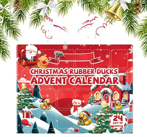 Weihnachtsgummi -Enten -Adventskalender 2025, 24 Tage Weihnachten Countdown Kalender, Ducks Bath Spielzeug Adventskalender 2025 für Mädchen Kinder
