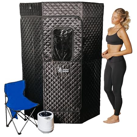 THERMA SAUNAS Boîte de sauna à vapeur portable pour la maison, 5 couches étanche, sauna à vapeur portable avec cuiseur vapeur de 4 L, télécommande et chaise pliante, intérieur et extérieur pour se