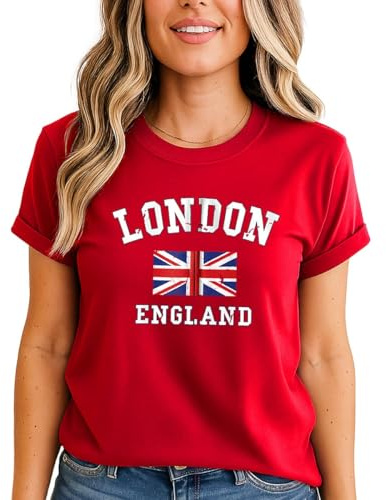 London England Union Jack Womens Graphic T-Shirt Distressed British Flag Tee M (12-14) Red