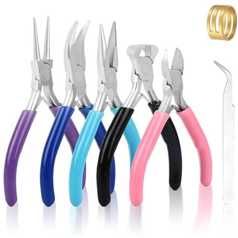 6 Pcs Jewellery Pliers Set with Ring Opener for Jewellery Making | ring opener with ergonomic handles, for wire work, beading, repairs and DIY jewellery projects