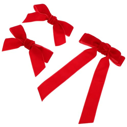 MUELODSIC 3 Stück Rote Haarschleifen mit Krokodilklemme für Langen Pferdeschwanz Süßes Design aus Stoff Vielseitig für Formelle Anlässe und Alltag Geeignet