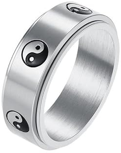 Fengw Ring drehbar Yin Yang Taoistisch Edelstahl Ring drehbar und meditativ Schmuck Geschenk Philosophisch Herren Damen