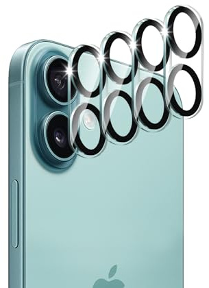 4-Pack Camera Lens Protector for iPhone 16 Plus/16, 9H Tempered Glass Camera Cover Screen Protector Accessories, HD Clarity, Anti-scratch, Bubble Free, Case Friendly, Shockproof Full Protective