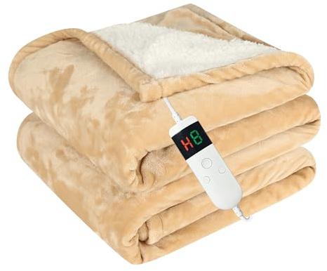 Qieryun Heizdecke Mit Abschaltautomatik, 130x180CM, 10 Heizstufen 8 Stunden Auto-Off-Timer Überhitzungsschutz, Wärme Decke Flanell Maschinenwaschbar, Beheizbare Decke Für Zuhause & Büro