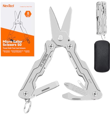 NexTool Mini Sailor Scissors S0 EDC Multitool 8-in-1 (Silberfarben) | Micro Multifunktionsschere für Schlüsselbund mit Pinzette, Camping, DIY, Outdoor, Alltag, Geschenk für Männer&Women