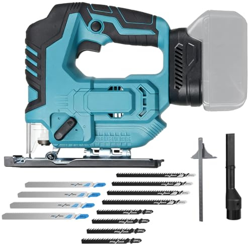 Cordless Jigsaw for Makita 18V, 3 Orbital ±45°Bevel,12Pcs T-Shank Blades | 750W Brushless Electric Orbital Jigsaw Cut Off Tool with Led Light, 5 Variable Speed for Wood Plastic Metal (No Battery)