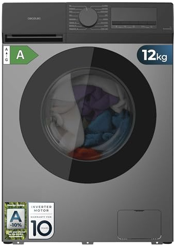 Cecotec Lavadora Carga Frontal 12Kg Bolero DressCode 12450 Inverter Steel, 1400 rpm, 16 programas, Clase A-20%, Motor Inverter Plus, Allergy Care, Pearl Drum, Función Silence, Stop&Go, KidLock, Steel