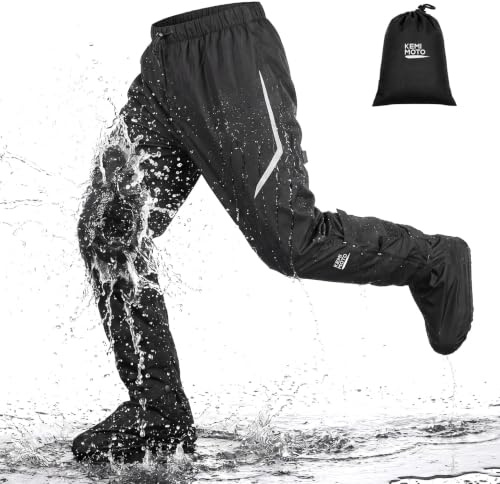 KEMIMOTO wasserdichte Regenhose für Herren, Leichte Winddichte Wanderhose mit Transportbeutel, Fahrrad-Regenhose, Outdoorhose zum Wandern Camping Golf