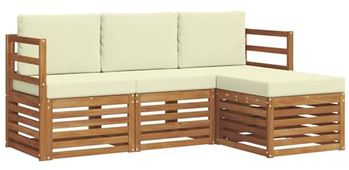 vidaXL Sofagarnituren 4 pcs Natur und Creme Massivholz Akazie, Moderner Garten-Sofa, robuster Sectional für den Außenbereich, stylishe Lounge, Terrasse für Komfort