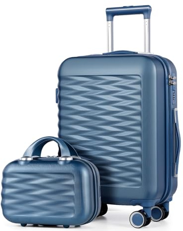 Tavoxda 2-teiliges Kofferset, 20 Zoll Handgepäckkoffer mit Kosmetikkoffer, Leichtgewicht-Hartschale aus ABS+PC, Trolley mit 4 Doppelrollen, Blau