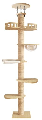 Floor to Ceiling Cat Tree, Height Adjustable Cat Tower with Scratching Posts, Multi-Level Cat Climbing Tower with Nest, Space Capsule, Platforms for Indoor Cats, Large Cats, Home
