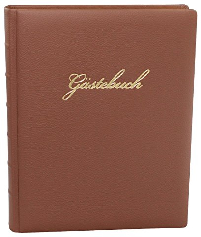 Gästebuch braunes genarbtes Leder mit Goldschnittblock und Prägung Gästebuch