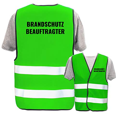 Bedruckte Warnwesten mit ISO-Leuchtstreifen * Standard- oder Reflex-Druck * Erste Hilfe und Brandschutz, Begriff:Brandschutzbeauftragter, Farbe + Größe:Neon Grün (3XL/4XL)
