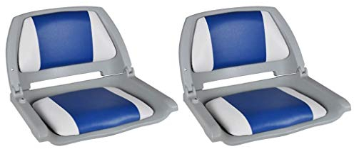 vidaXL 2x Bootssitz Klappbare Rückenlehne mit Blau-Weißem Kissen Bootsstuhl Steuerstuhl Anglerstuhl Bootssitze Boot Sitz 41x51x48cm