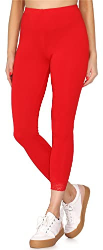 Merry Style Damen 7/8 Leggings mit Spitze MS10-342(Rot,M)