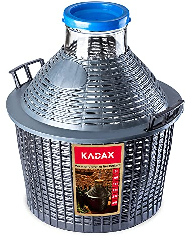 KADAX Bonbonne en Verre de 5L, Grande Dame-Jeanne avec Habillage Plastique, Idéale pour Le Stockage, la Conservation et la Fermentation du Vin