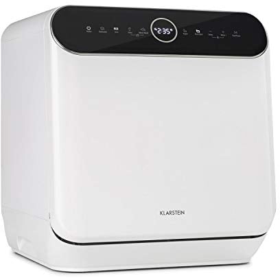 KLARSTEIN Oceana - Mini Lavastoviglie da Tavolo, Classe F, 125 kWh/anno, 2 Coperti, Freestanding, Libera Installazione, Lavaggio a 360°, 6 Programmi, Touch Control, Consumo: 6 L, Bianco