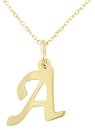 forme di Lucchetta per Donna - Collane con Lettere A B C D E F G H I J K L M N O P Q R S T U V Y X Z Iniziali Nomi in Vero Oro Giallo - 45cm - Made in Italy Certificate