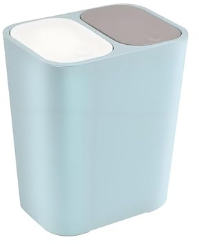 Shoze Double Recycling Waste Bin 12L Recycling Garbage Container Rectangle Plastic Push Button Dual Compartment Recycling Garbage for Kitchen Office Home Living Room (Blue)