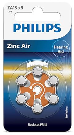 PHILIPS Blister 6 Zink-Luftbatterien, ideal für Hörgeräte (PR48), 1,4 V, 280 mAh