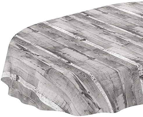 ANRO Tischdecke oval abwaschbar ohne Einfassung – Holzoptik Grau Weiß – Wachstuch pflegeleicht – ideal für Küche, Garten, Terrasse 200 x 140 cm (Oval)