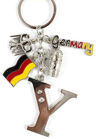 ELLUG Schlüsselanhänger H.: 11cm Buchstaben/Letter/Initalien/Alphabet/ABC mit Glitzersteinen & Charms Bierkrug/Adler/Deutschland-Fahne/Germany (Y)