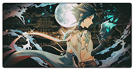 BGTJN Anime Genshin Impact Xiao Gaming Mouse Pad, übergroße Tastatur Mauspad Café Mat wasserdichte Anti-Rutsch-Spiel Mousepad for PC Desktop-Tabelle Mäuse-Pads