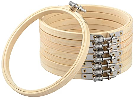 Trsnzul Embroidery Hoop 8 Stück Stickrahmen Kreuzstich Rahmen DIY Stickrahmen Holz Kreuzstich Hoop Bambus Kreis Einstellbare Holz Ringe Stickrahmen Set für Nähen Handwerk Stickzubehör