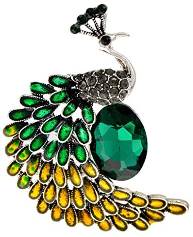 Grüne Kristall-Pfau-Broschen für Damen, Emaille, großer Vogel, Party, Hochzeit, schönes Brautkleid, Dekoration, Zubehör, Schmuck (a), Emaille, Strass