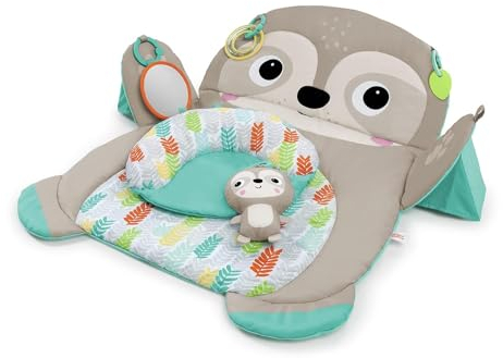 Bright Starts, Tummy Time Prop & Play Oversized Baby Activity Gym, Large Playmat, 4 Removable Toys and Support Cushion, Machine Washable, Easy to Store, Age Newborn and up, Sloth