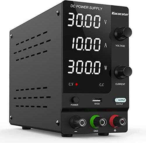 IKococater Fuente de alimentación de laboratorio 0-30 V/0-10 A, fuente de alimentación de laboratorio 32 V 10 A CC, con indicador LED de 4 dígitos